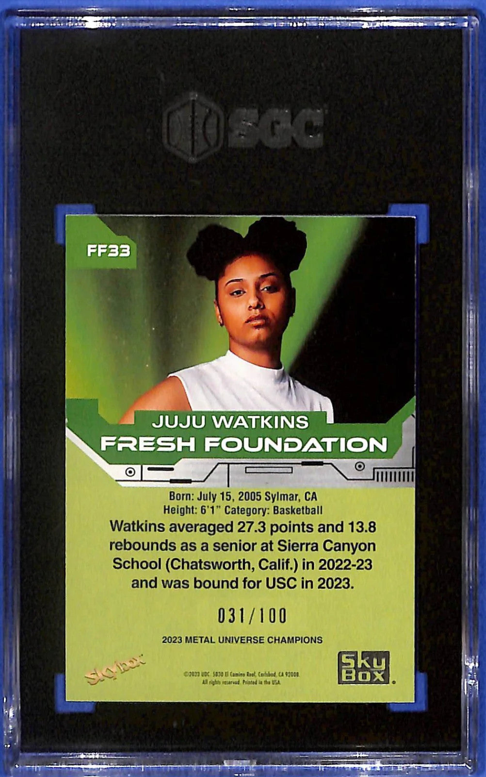 2023 Skybox Metal U Champ JuJu Watkins FF33 Precious Metal Gems Red /100 SGC 8.5