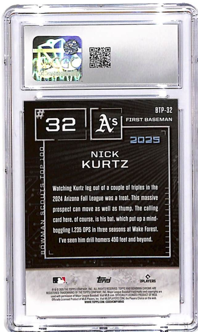 2025 Bowman Chrome Nick Kurtz Scouts Top 100 Gold Refractor /50 CGC 9 Rookie