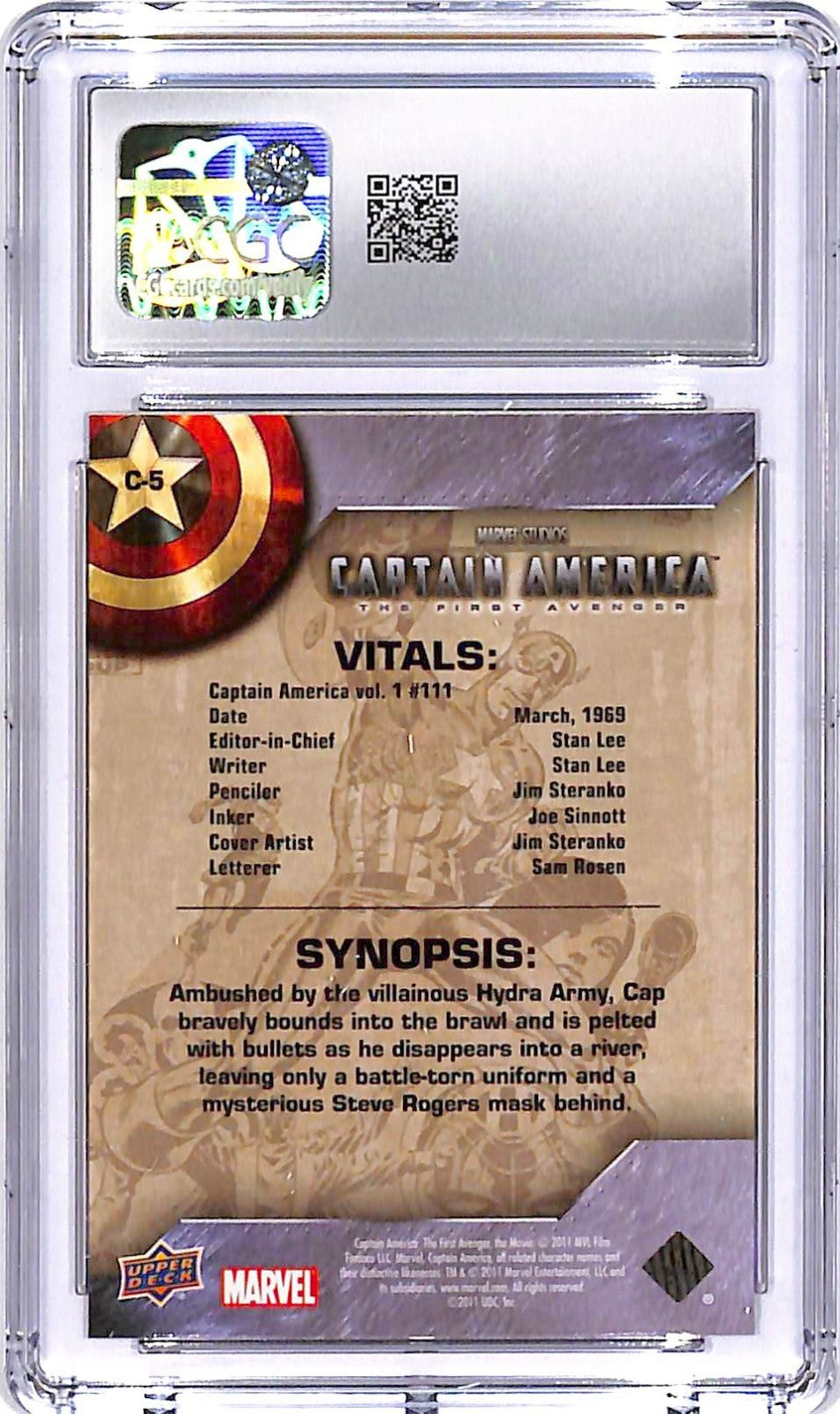 2011 Upper Deck Captain America The First Avenger Comic Covers #5 CGC 9.5