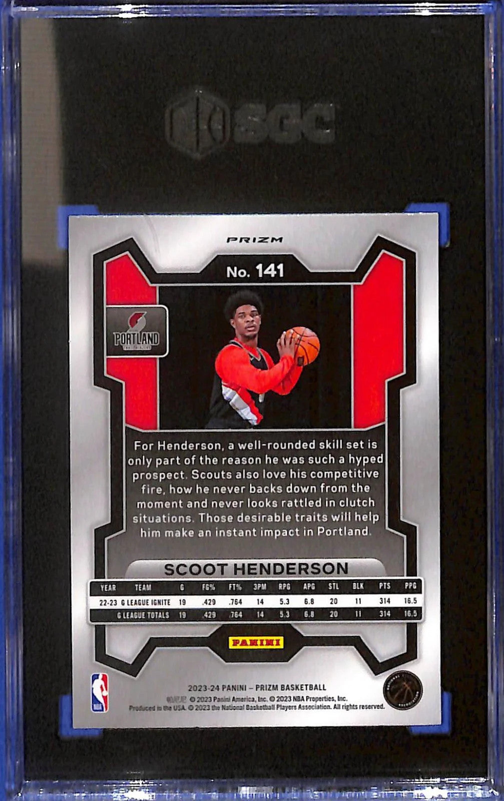 2023-24 Scoot Henderson Panini Prizm #141 Silver Prizm (RC) SGC 9.5