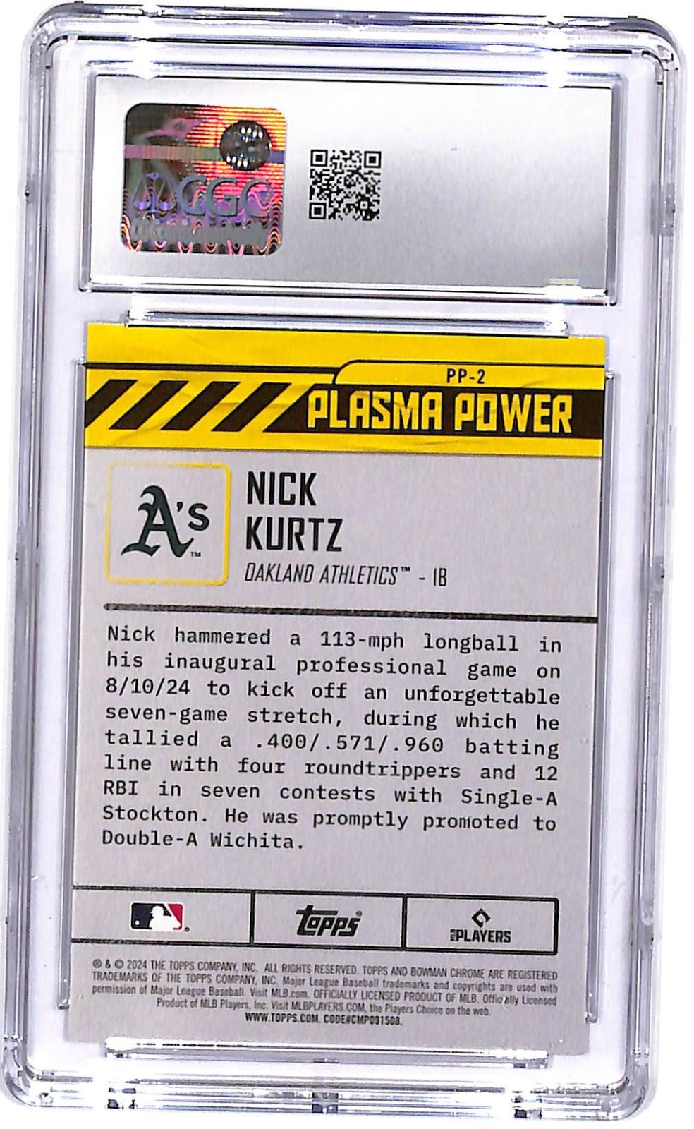 2024 Nick Kurtz Bowman Draft Plasma Power - #PP-2  CGC Gem Mint 10