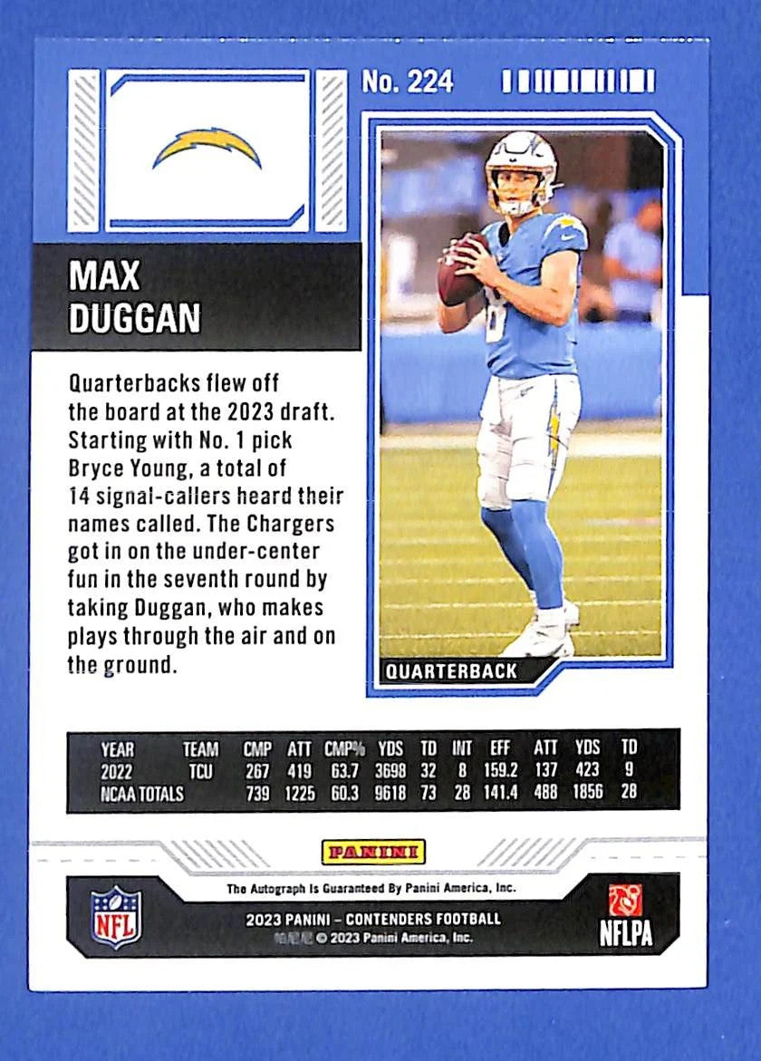 2023 Panini Contenders - Rookie Ticket Max Duggan #224 (AU, RC) Chargers