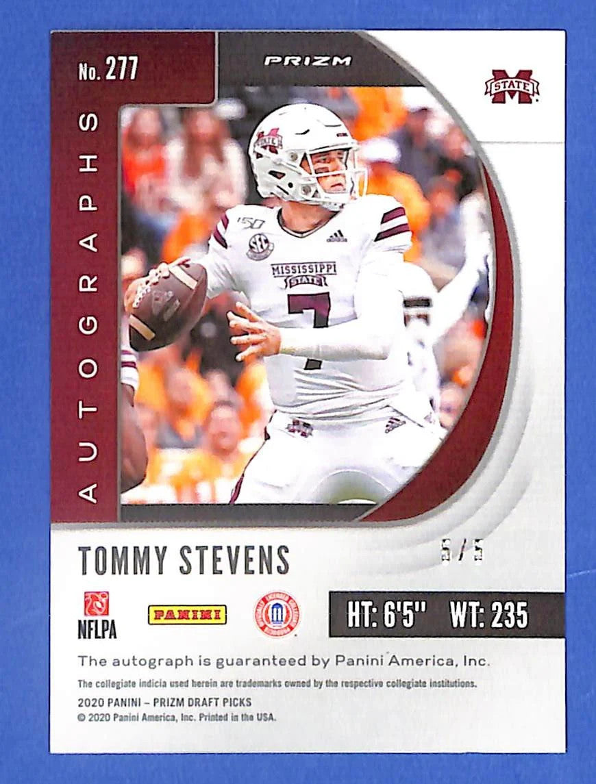 2020 Panini Prizm Draft Pricks Tommy Stevens RC Auto Gold Vinyl Prizm #5/5