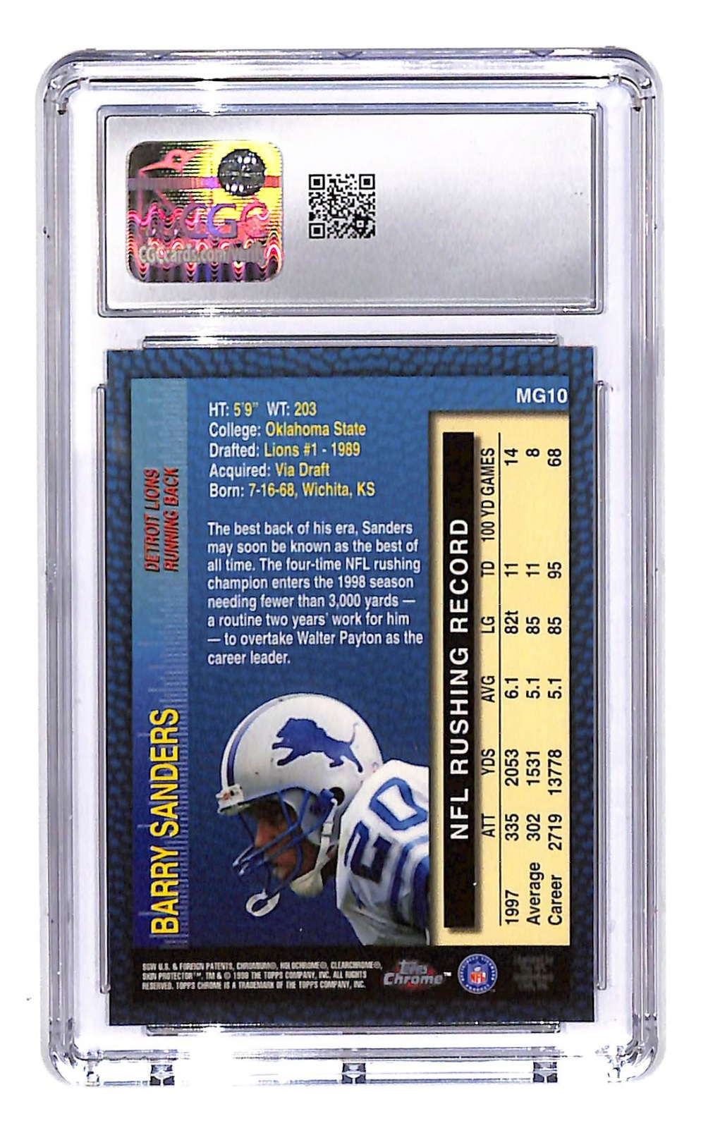 1988 Berry Sanders Topps Chrome Measures of Greatness #MG10 CGC Mint 10