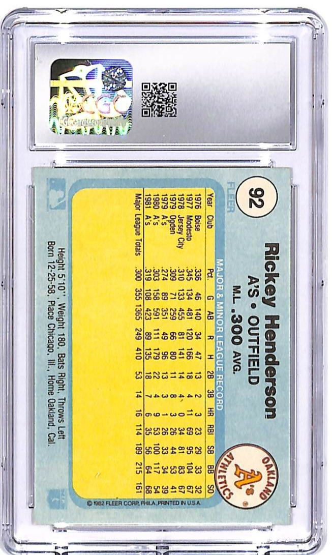 1982 Fleer Rickey Henderson #92 CGC 9 Athletics
