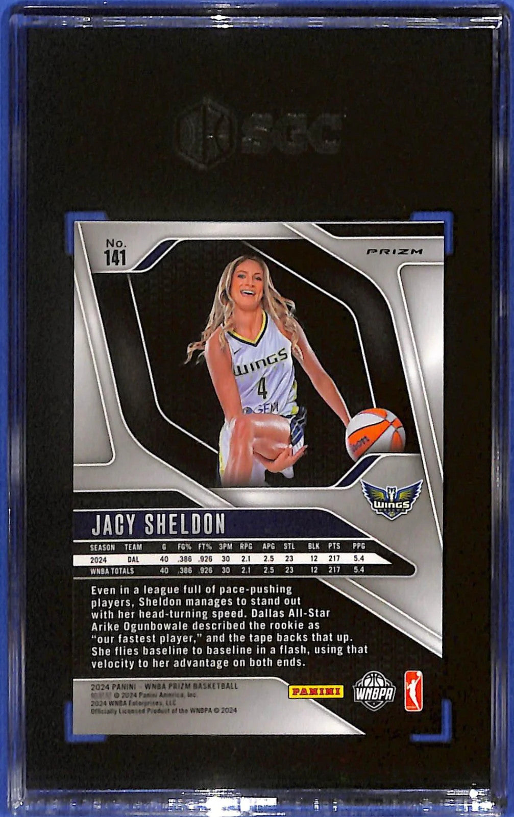 2024 Panini Prizm WNBA - Jacy Sheldon #141 Blue Velocity Prizm (RC) SGC 9.5 MT+