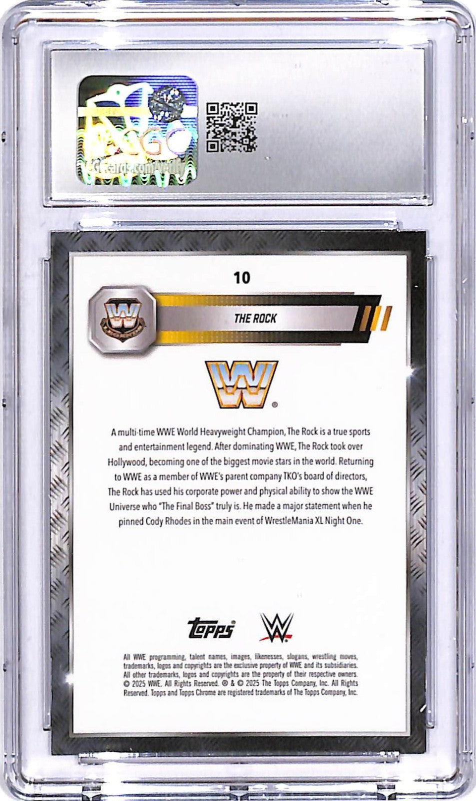 2025 Topps Chrome WWE The Rock Aqua Shimmer /199 CGC 10