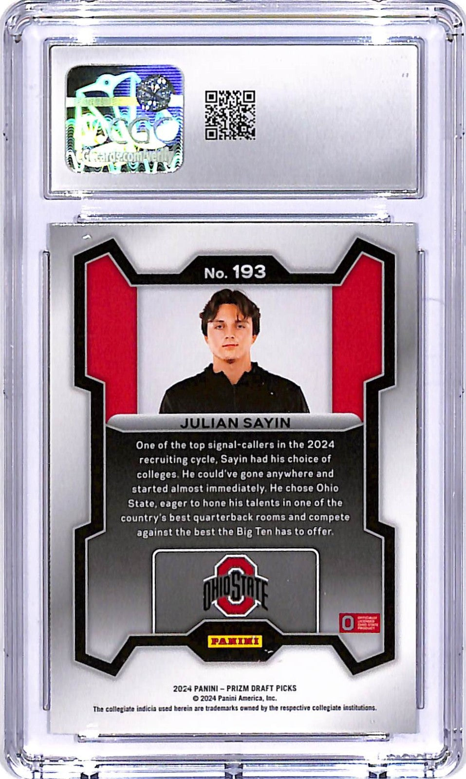 2024 Prizm Draft Picks Julian Sayin Rookie RC #193 CGC 9.5 Ohio State