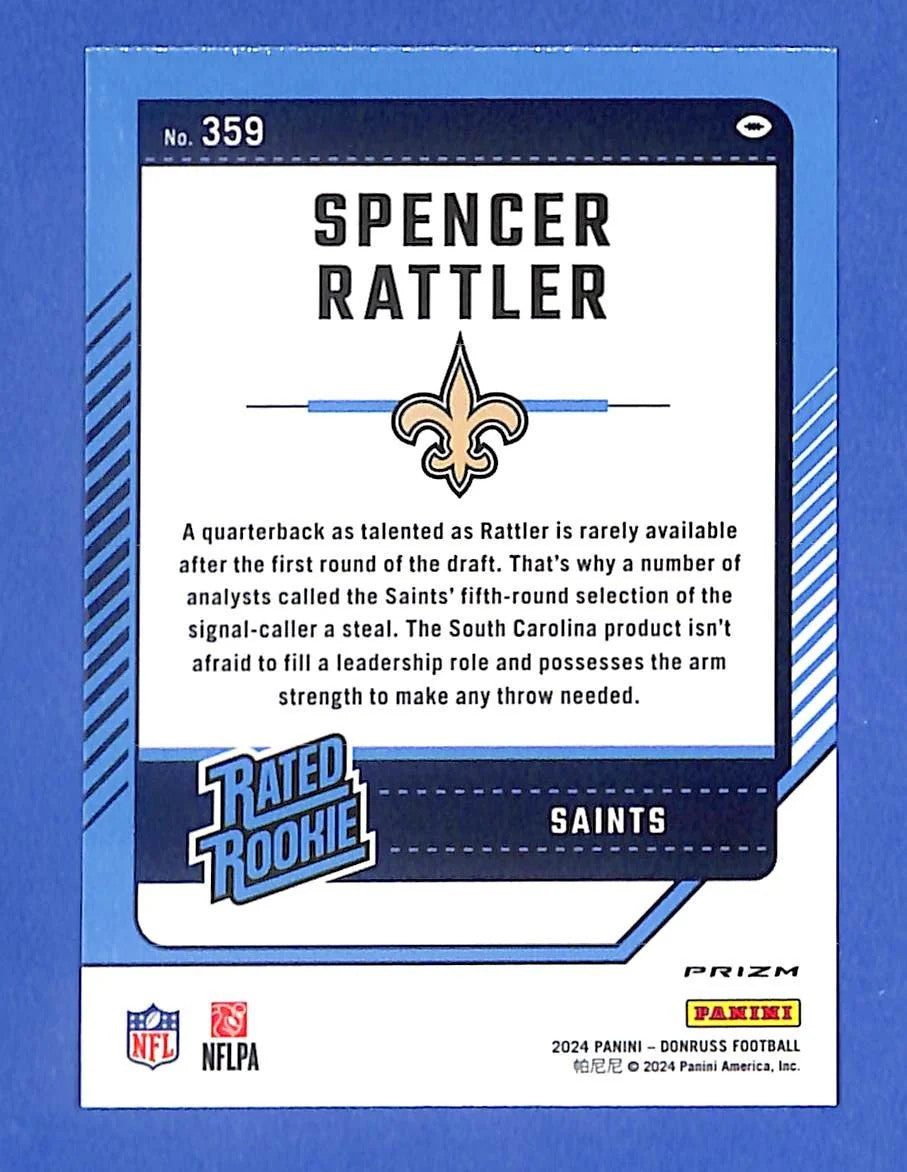 2024 Panini Donruss Rated Rookie Spencer Rattler #359 Optic Preview Red Pandora
