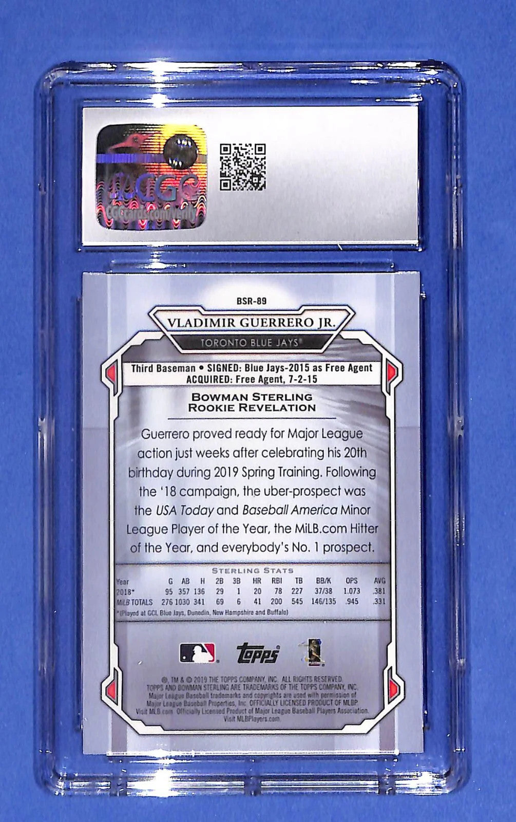 2019 Bowman Sterling Rookie Vladimir Guerrero Jr. #BSR-89 (RC) CGC 10 Gem Mint