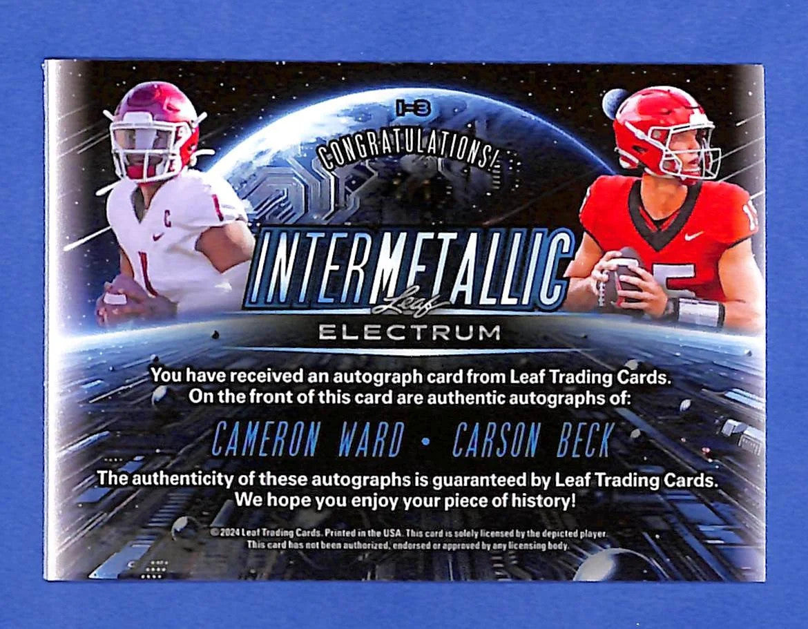 2024 Leaf Electrum - Intermetallic Cameron Ward, Carson Beck #I-3 #1/1 (AU, RC)