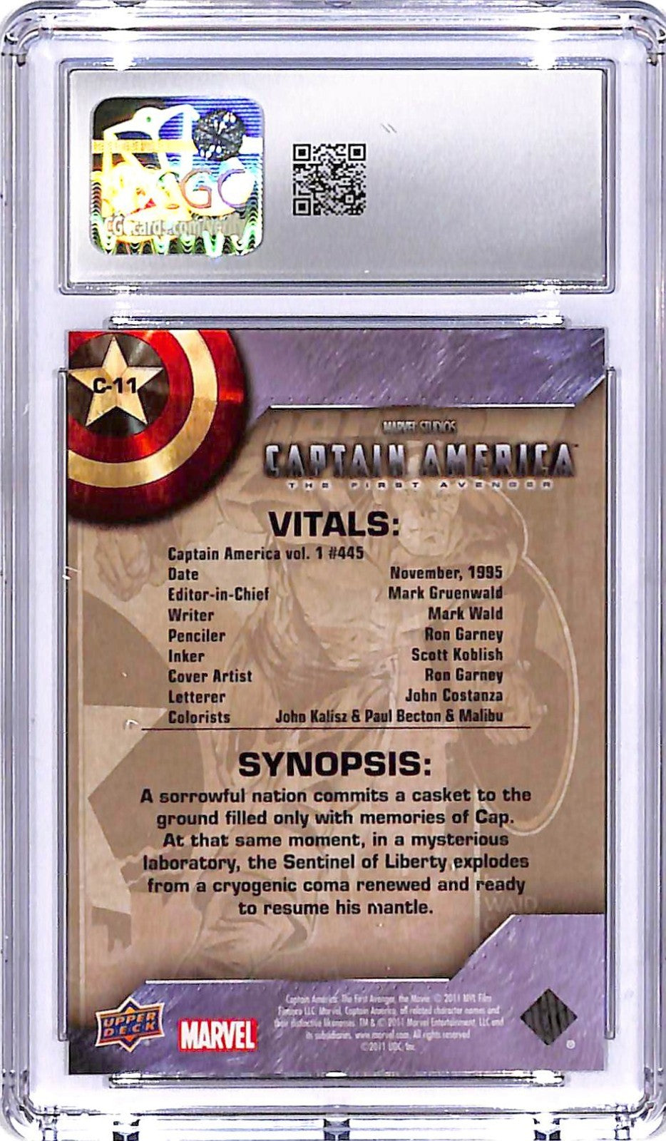 2011 Upper Deck Captain America The First Avenger Comic Covers #11 CGC 9.5