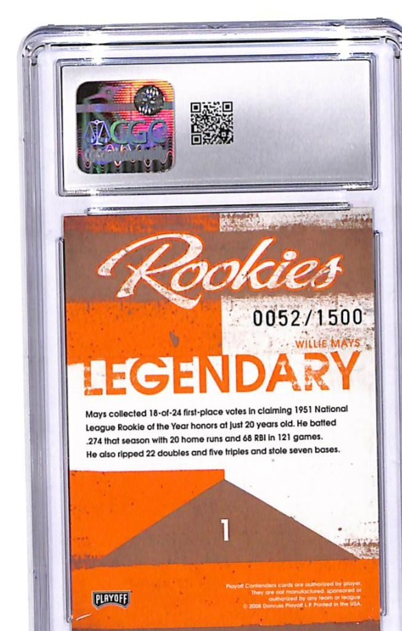 2008 Contenders Willie Mays Legendary Rookies #1 /1500 CGC 10 Giants