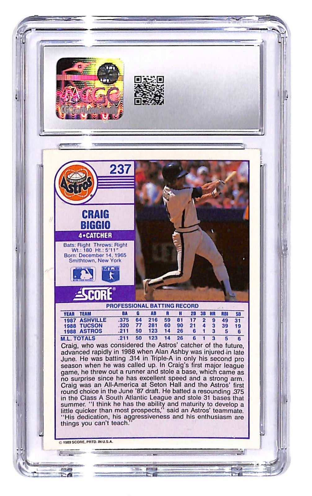1989 Score - Craig Biggio #237 (RC) CGC 10