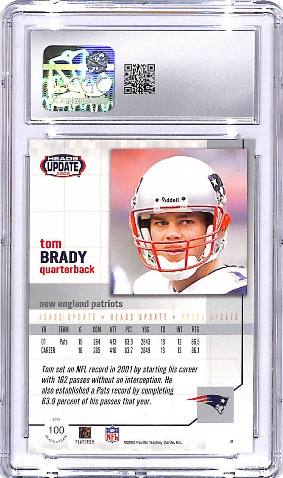 2002 Pacific Heads Update Tom Brady #100 CGC 9 Patriots