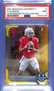 2021 Bowman Chrome University CJ Stroud Rookie RC Yellow Refractor /75 PSA 9
