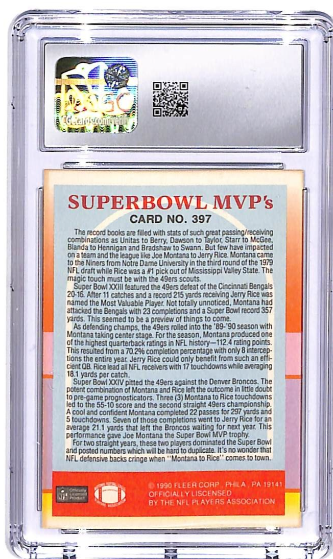 1990 Fleer Jerry Rice Joe Montana SuperBowl MVPs #397 CGC 9.5 49ers