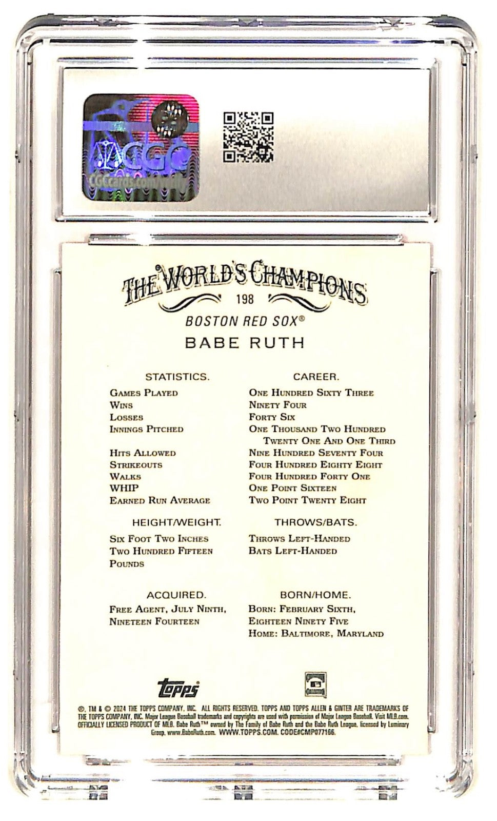 2024 Babe Ruth Topps Allen & Ginter Chrome #198 Orange Refractor #23/25  CGC 10