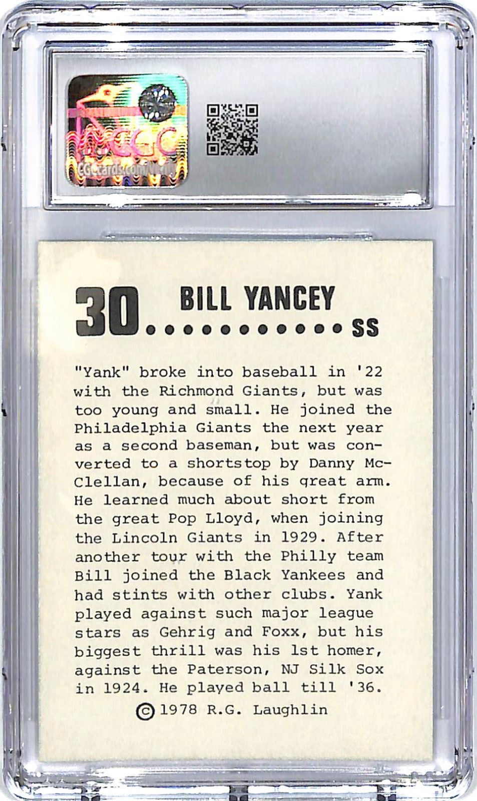 1978 Laughlin Long Ago Black Stars CGC 7 Bill Yancey #30