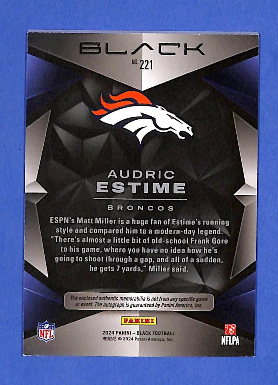 2024 Panini Black Rookie Patch Auto Audric Estime #221 Royal /150 (RC AU MEM)