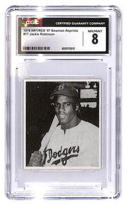 1976 Jackie Robinson HRT/RES 1947 Bowman Reprint #17 CGC Near Mint 8