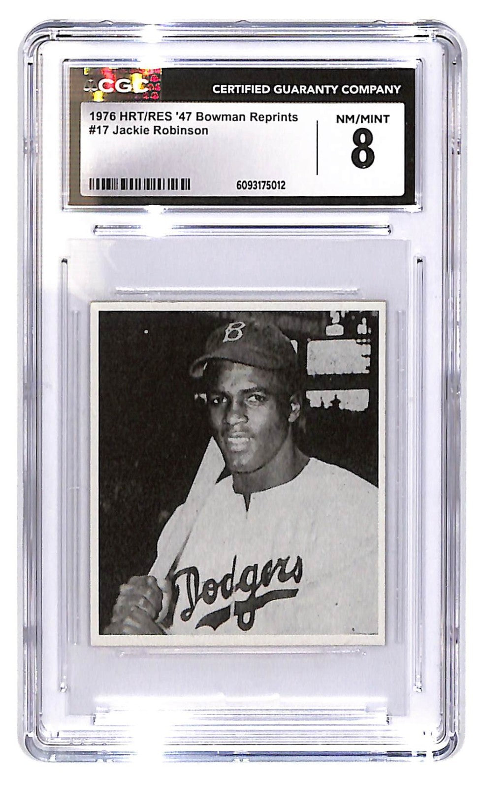 1976 Jackie Robinson HRT/RES 1947 Bowman Reprint #17 CGC Near Mint 8