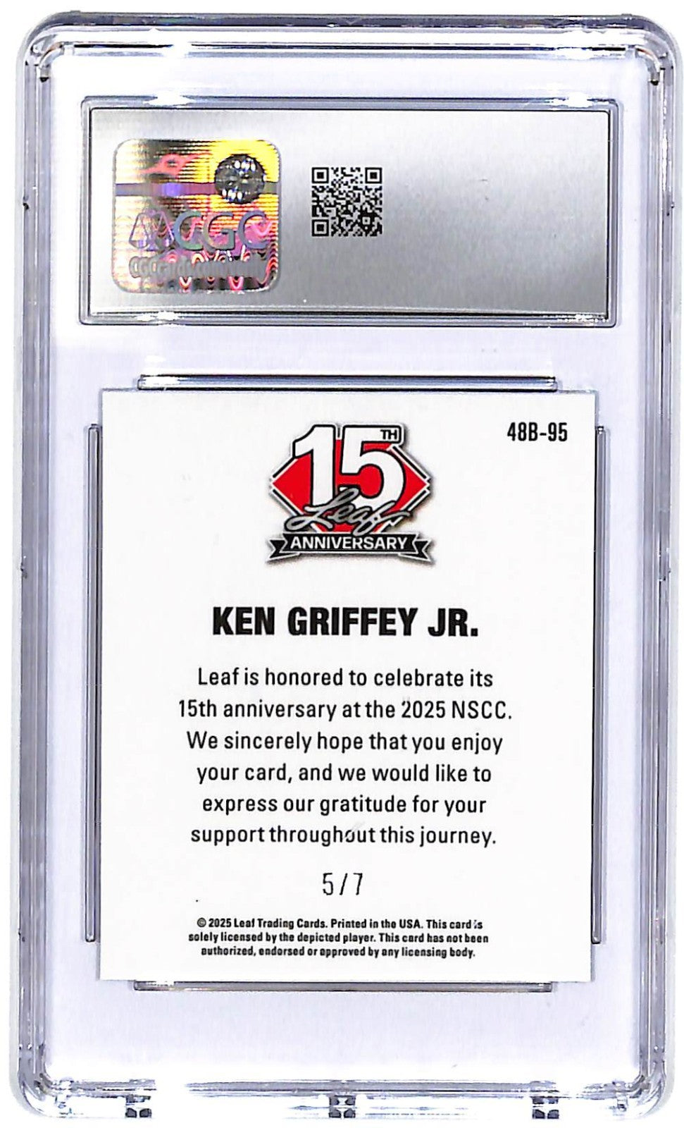 2025 Ken Griffey Jr. Leaf 15th Anniversary '48 Purple Shimmer #48B-95 CGC Mint 9