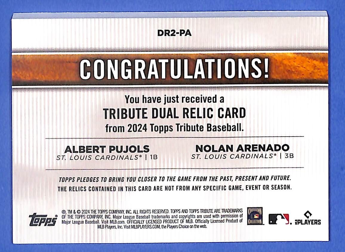 2024 Albert Pujols and Nolan Arenado Topps Tribute Duel Relic DR2-PA  #8/75