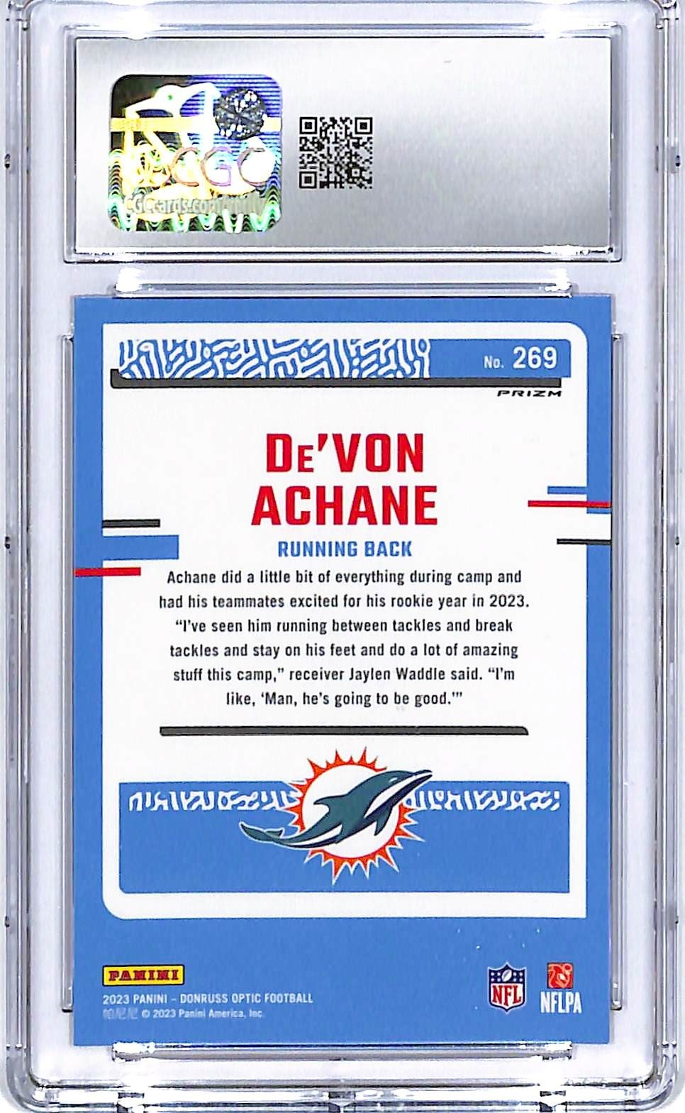 2023 Donruss Optic De'Von Achane Rated Rookie RC Purple Shock #269 CGC 10