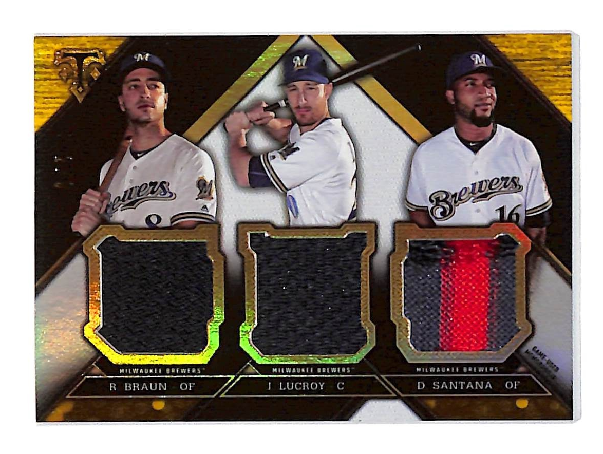 2016 Braun, Lucroy, Santana Topps Triple Threads Gold TTRC-BLS #2/9