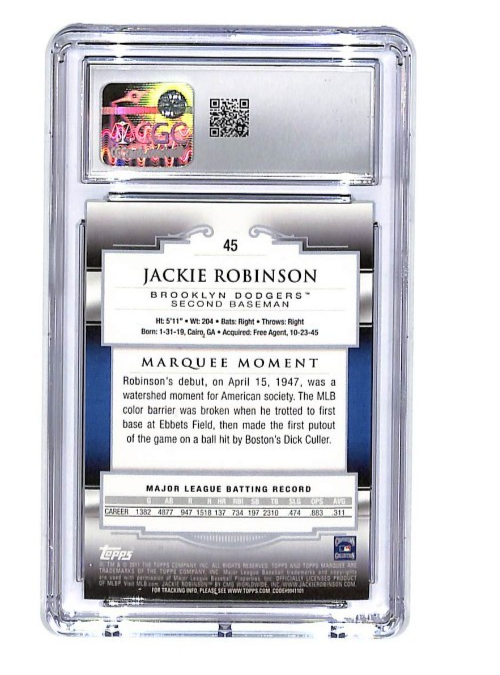 2011 Topps Marquee Jackie Robinson BLue /299 #45 CGC 10 Dodgers