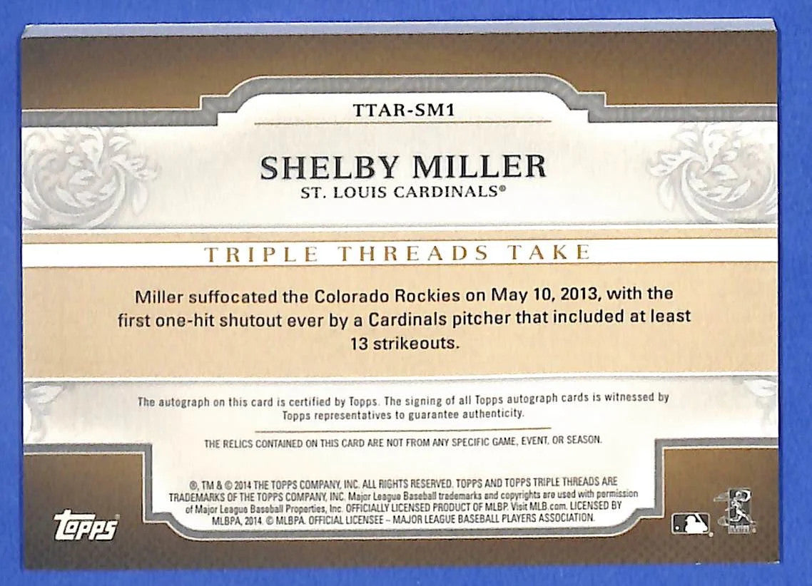 2014 Shelby Miller Topps Triple Threads Autograph Relics TTAR-SM1 #7/9