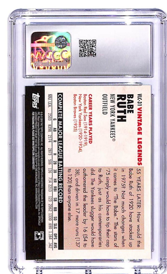 2010 Topps Update Babe Ruth Vintage Legends Collection CGC 9.5 #31 Yankees