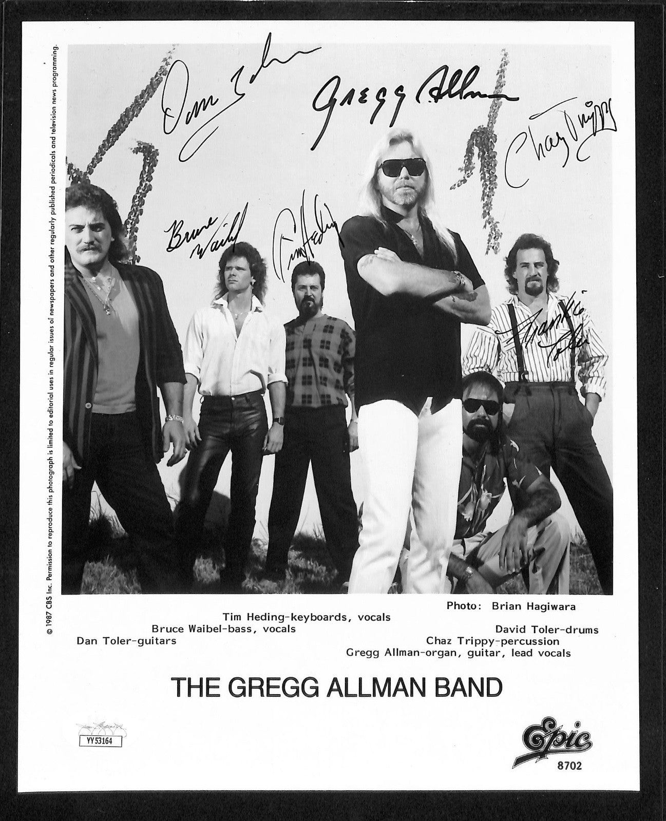 Gregg Allman Band 8"x10" Photograph Autograph JSA Authentic