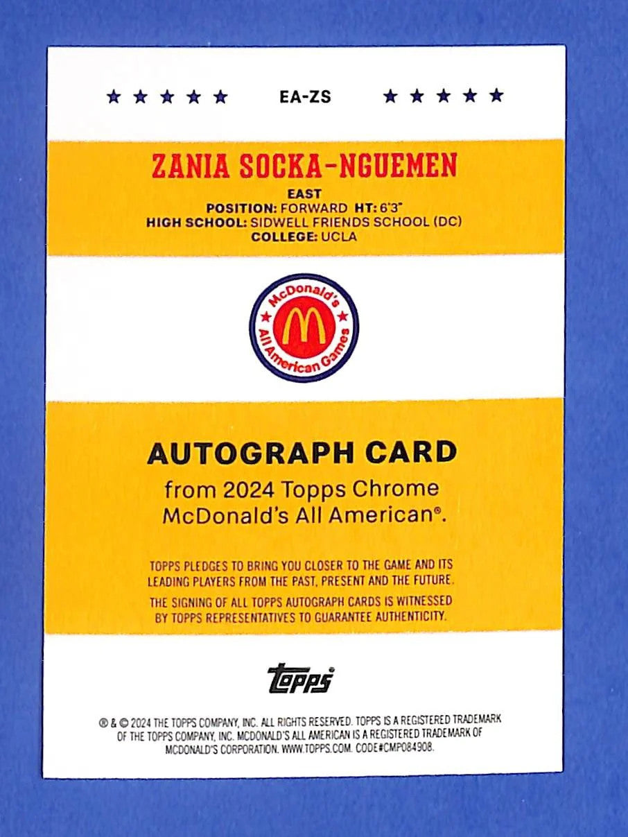 2024 Topps Chrome Mcdonald's A.A. Event Autographs Zania Socka-Nguemen (RC AU)