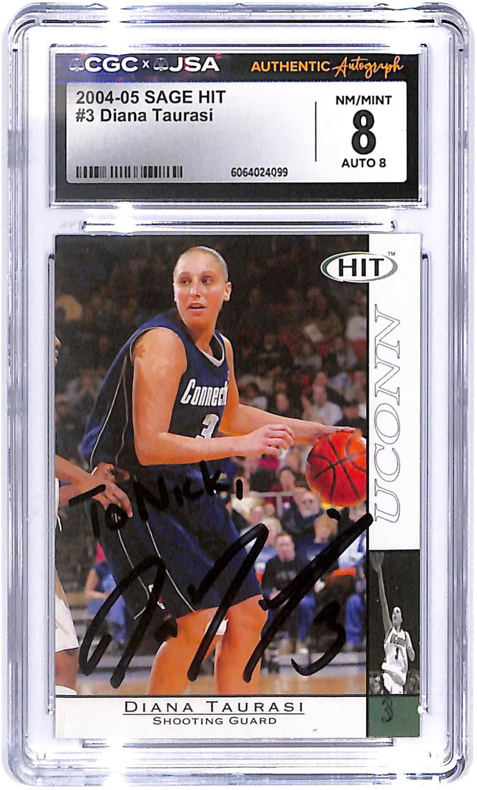 2004 Diana Taurasi SAGE Hit Auto #3 (RC) SGC - JSA 8 Auto 8