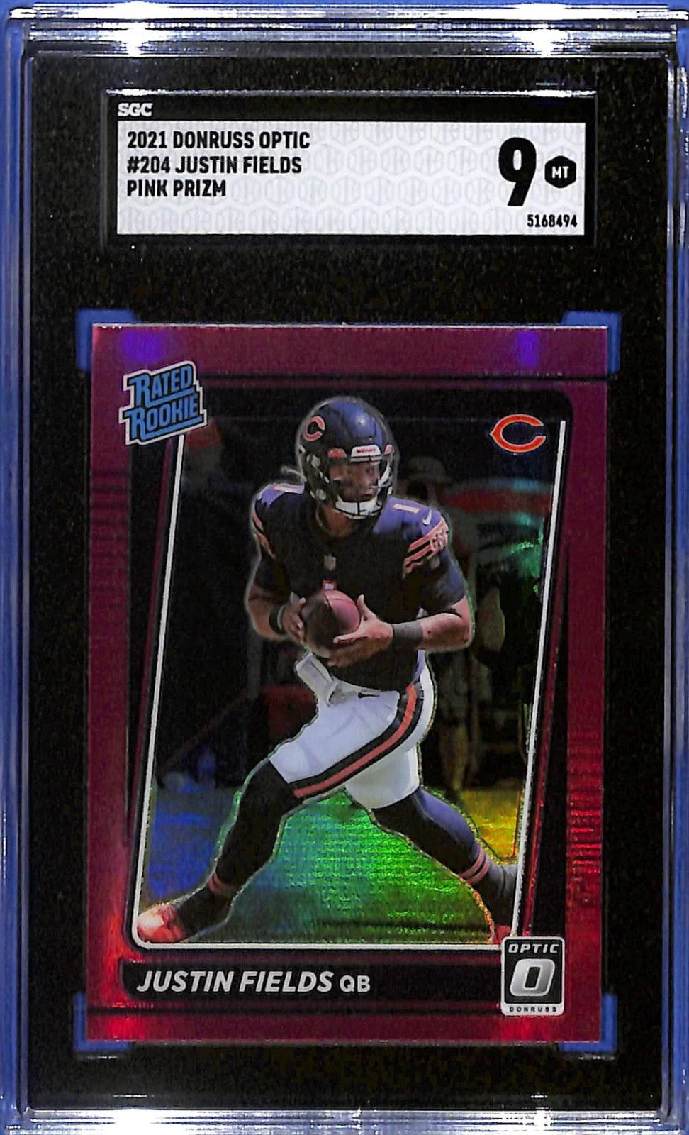 2021 Justin Fields Donruss Optic Rookie Rated Pink Prizm #204 SGC 9