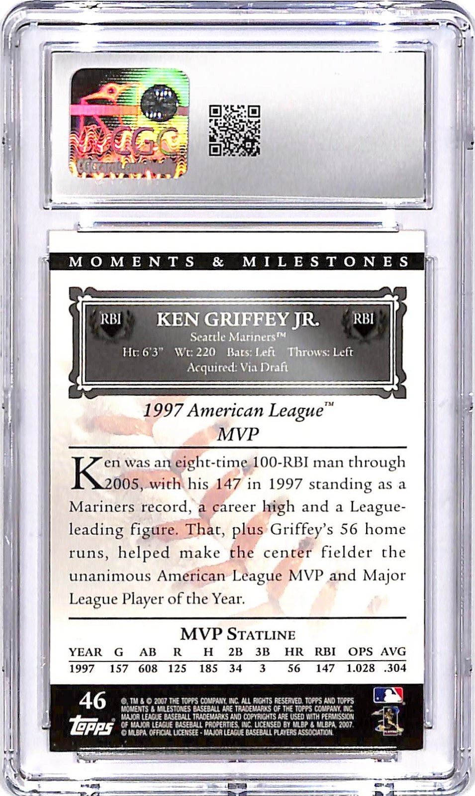 2007 Topps Moments & Milestones - Ken Griffey Jr #46 124RBI CGC 9