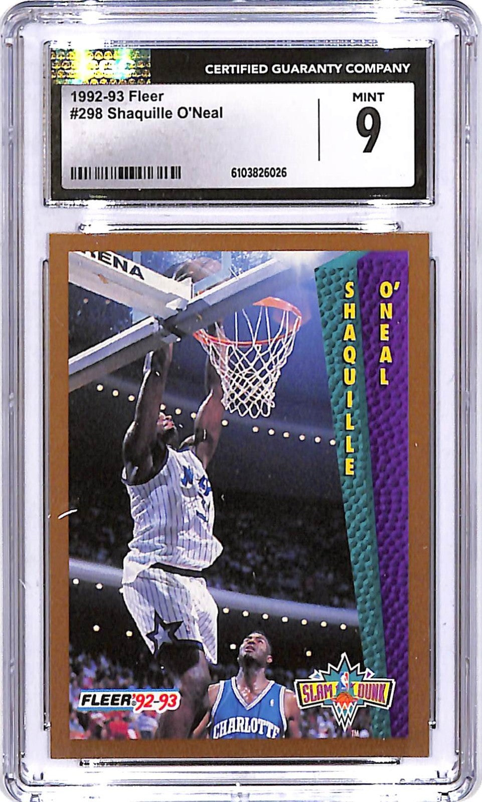 1992-93 Fleer Shaquille O'Neal Rookie RC Slam Dunk CGC 9 #298
