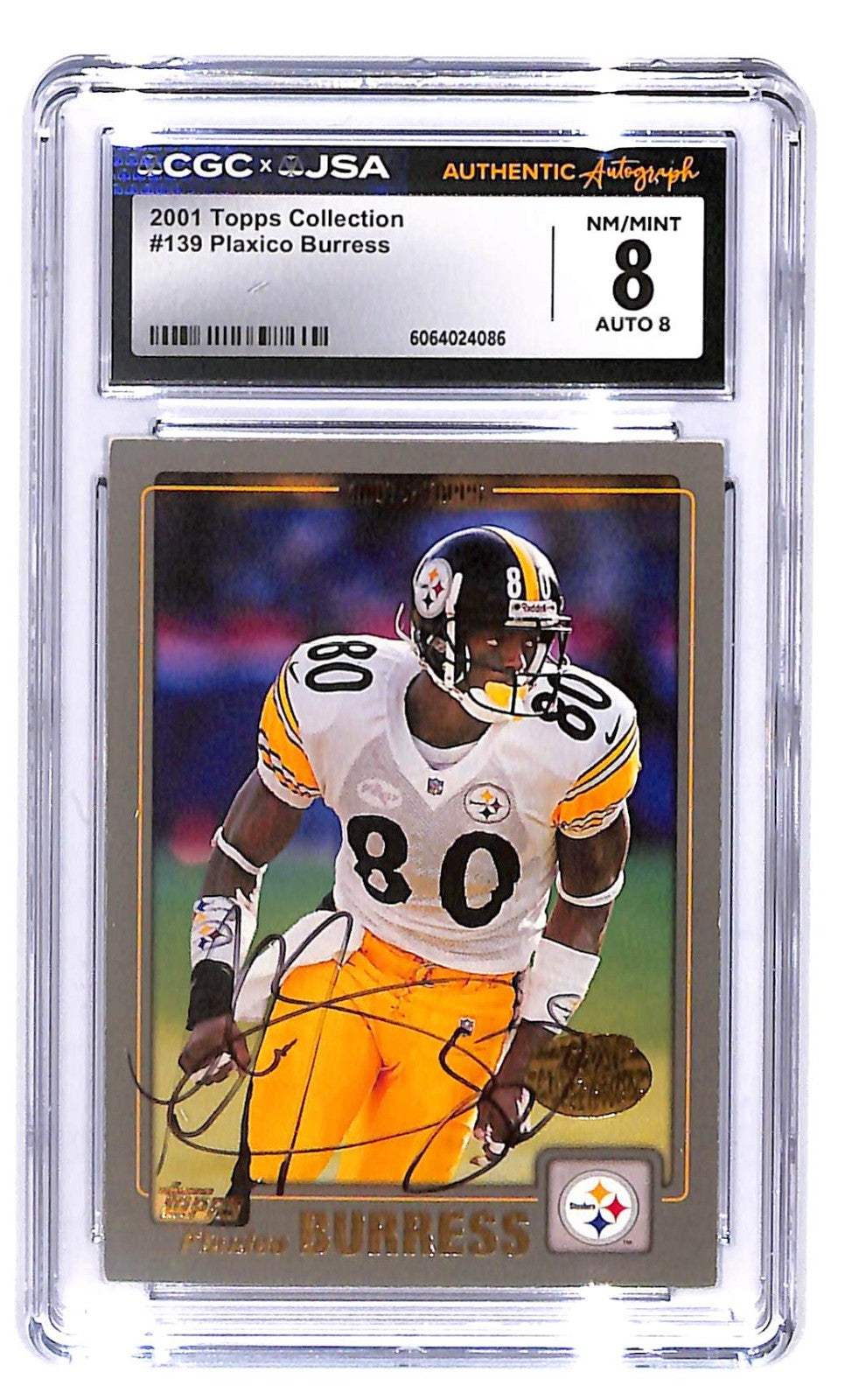 Signed 2001 Topps Collection #139 Plaxico Burress CGC 8/Auto 8 Steelers