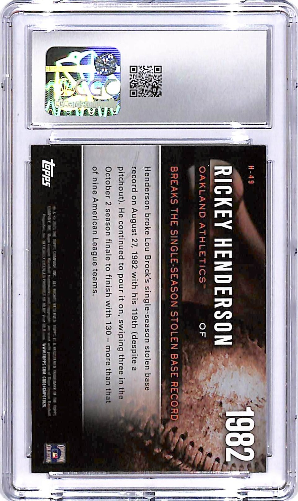 2015 Topps Rickey Henderson Highlight of the Year #49 CGC 9 Athletics