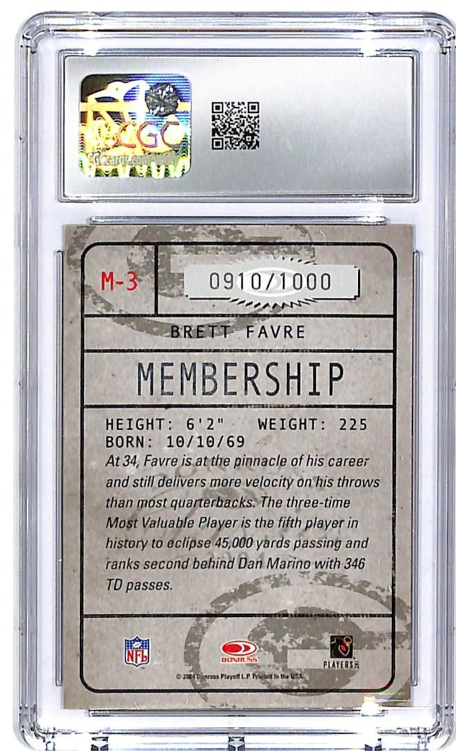 2004 Donruss Classics Brett Favre Membership /1000 CGC 9 Packers #3