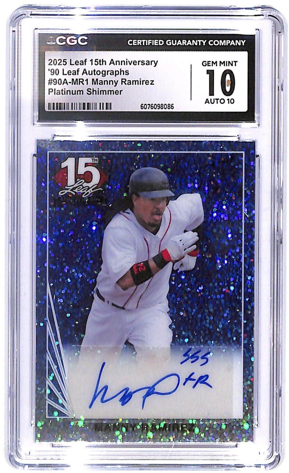 2025 Manny Ramirez Leaf 15th An. '90s Auto #90A-MR1 Platinum Shimmer #1/1 CGC 10