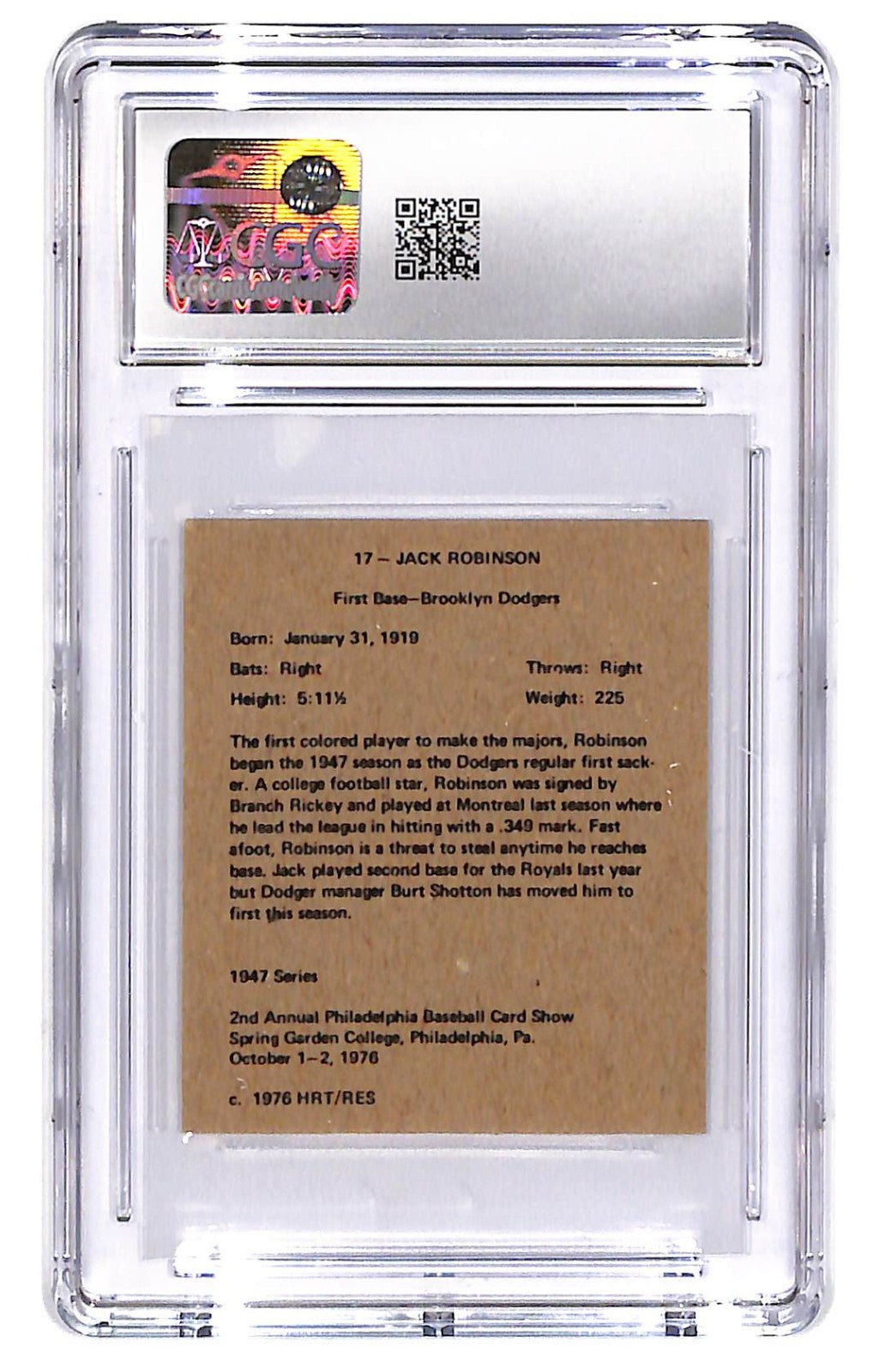 1976 Jackie Robinson HRT/RES 1947 Bowman Reprint #17 CGC Near Mint 8