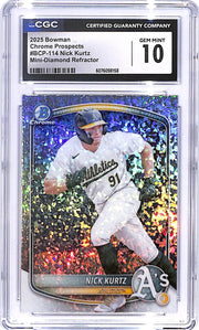 2025 Bowman - Chrome Prospects Nick Kurtz #BCP-114 Mini-Diamond Refractor CGC 10