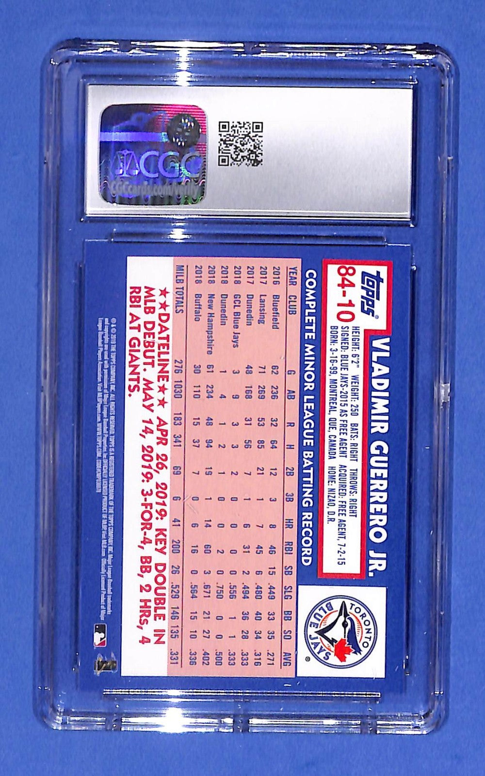 2019 Topps Update Series '84 Topps Baseball Vladimir Guerrero Jr. #84-10 CGC 10