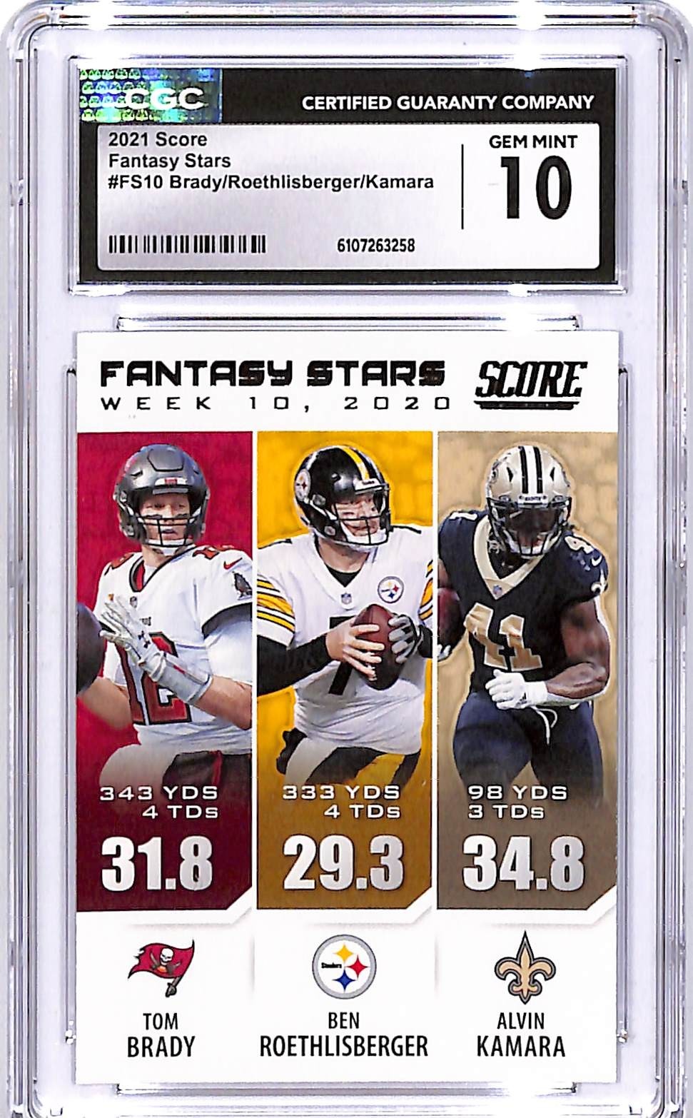2021 Score Tom Brady Ben Roethlisberger Alvin Kamara Fantasy Stars SGC 10 FS10