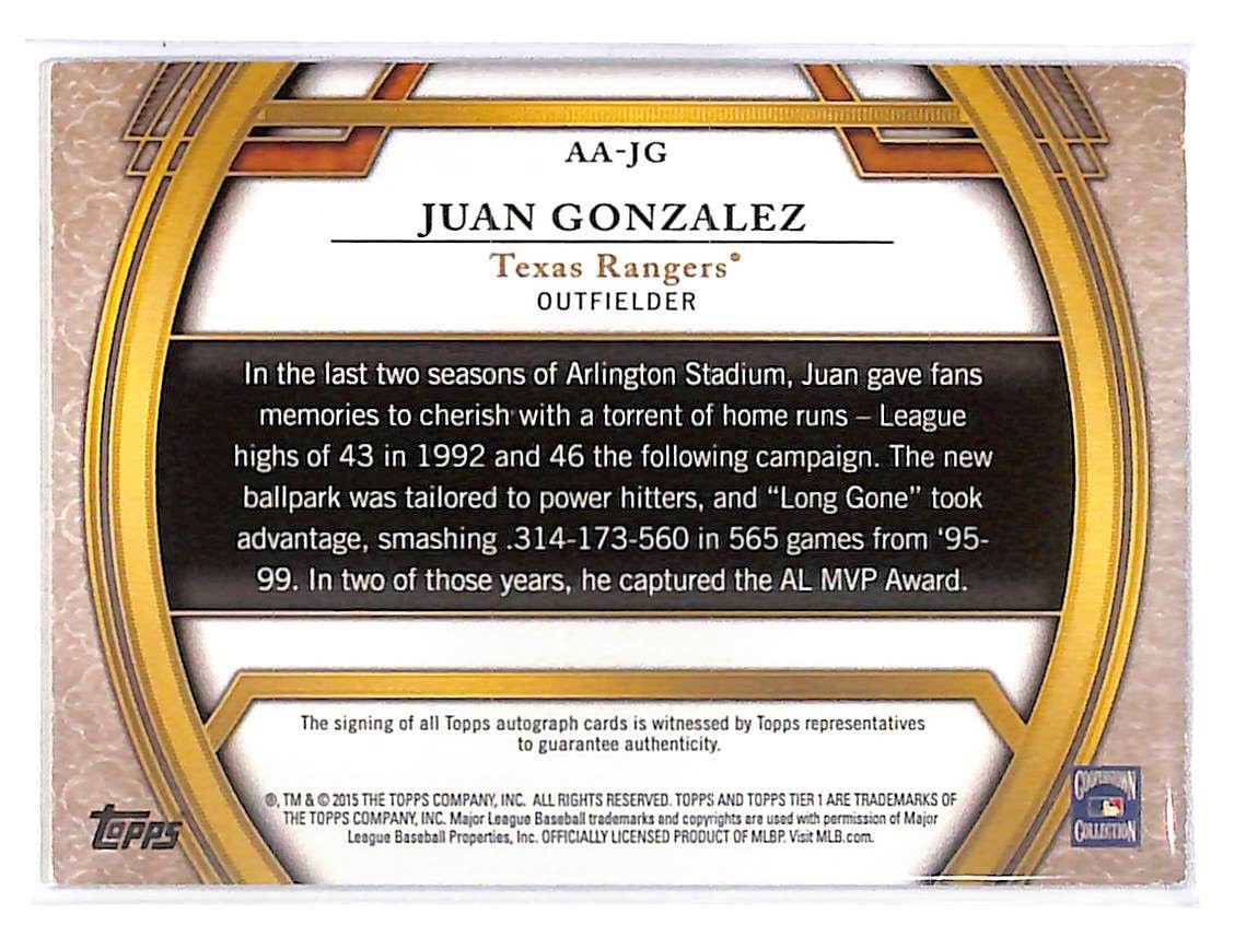 2015 Juan González Topps Tier One Acclaimed Autographs - AA-JG #49/299