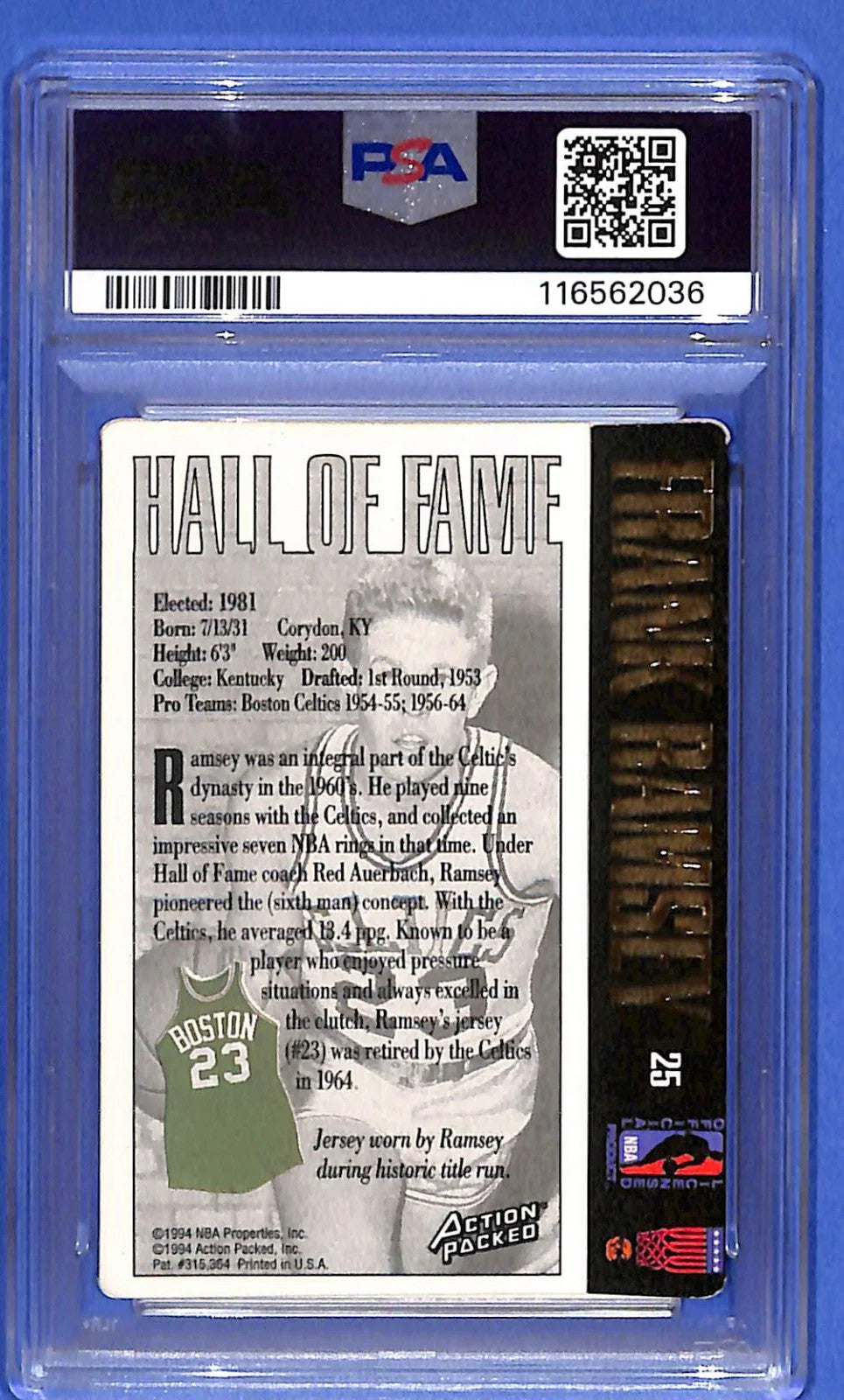1995 Action Packed Basketball Hall of Fame Frank Ramsey #25G Gold PSA/DNA Cert 8