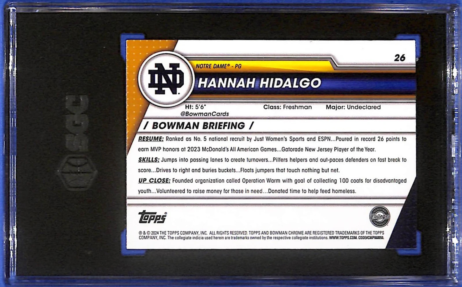 2023-24 Bowman University Chrome - Hannah Hidalgo #26 X-Fractor (RC) SGC 10 GM